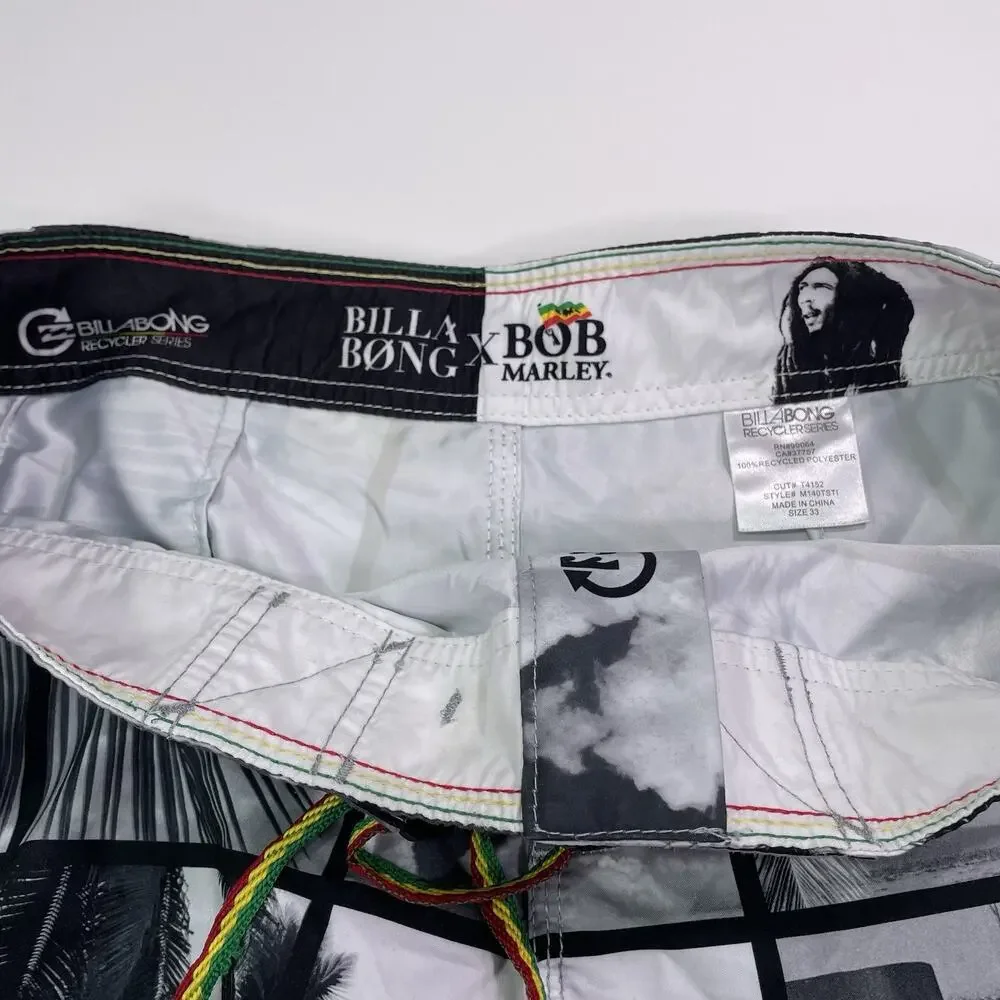 Billabong Board Shorts Mens 33 Gray Bob Marley Photo Surf Swim Trunks Beach 10”